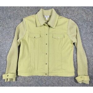 St. John Sport Denim Jacket W/Knit Arms & Collar Light Chartreuse Women’s Large